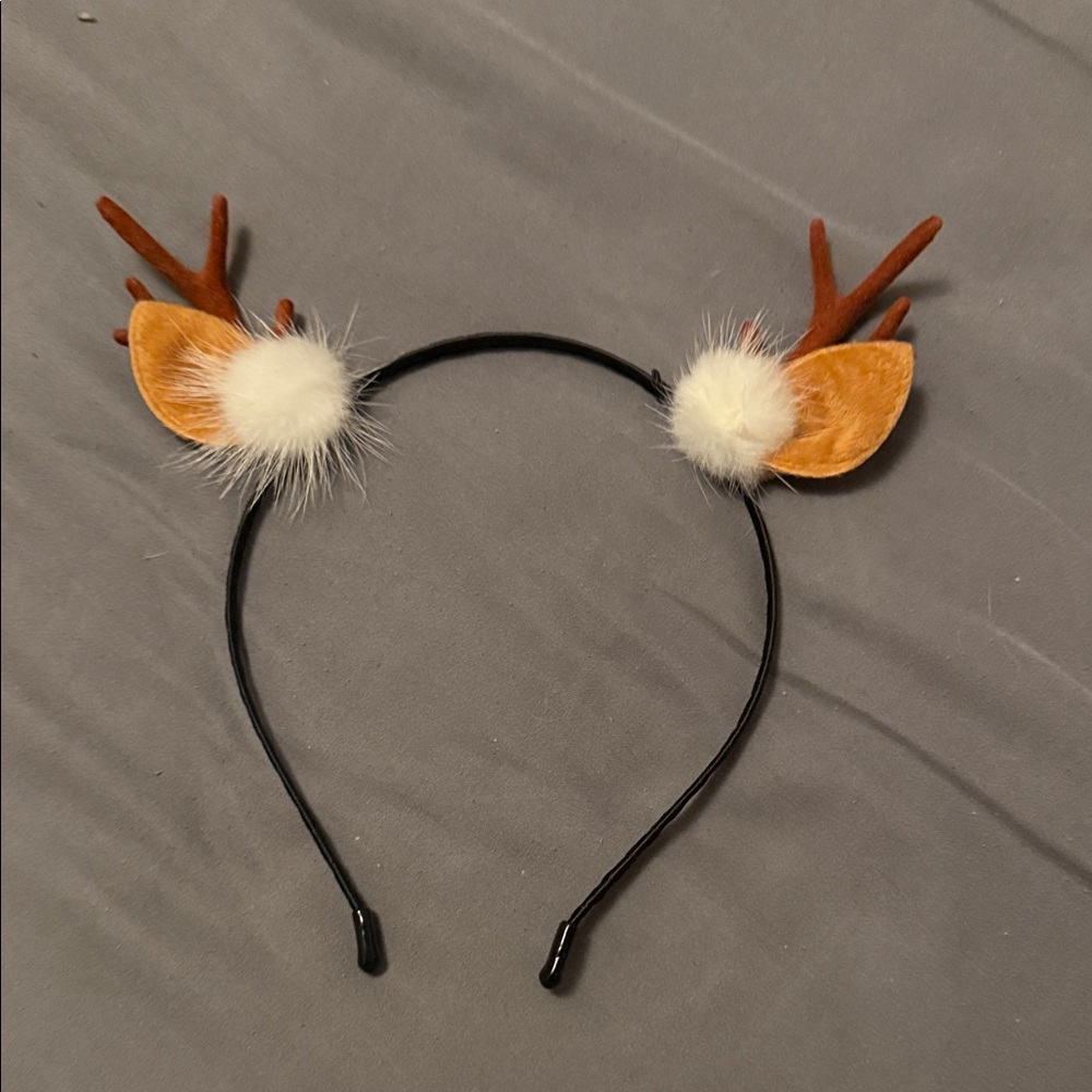 Reindeer Antler Headband with White Fluff